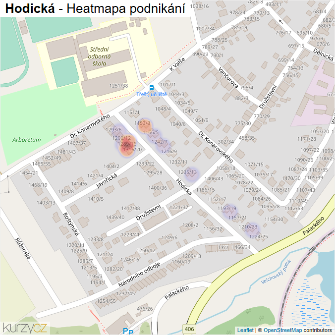 Mapa Hodická - Firmy v ulici.