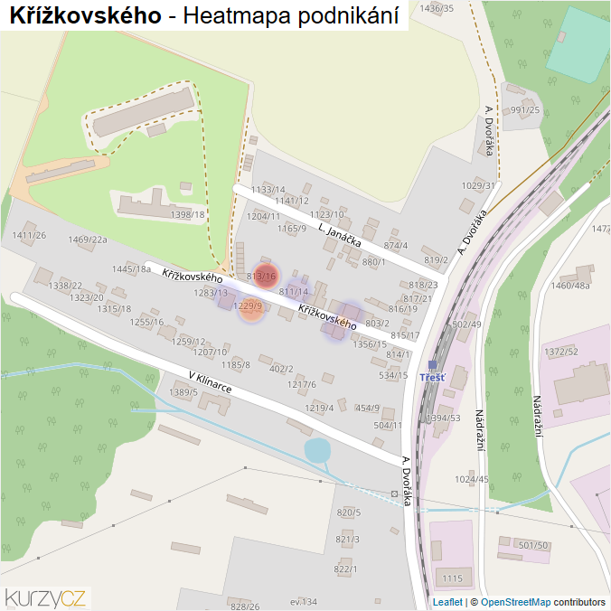 Mapa Křížkovského - Firmy v ulici.
