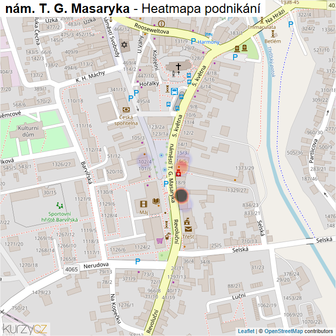 Mapa nám. T. G. Masaryka - Firmy v ulici.