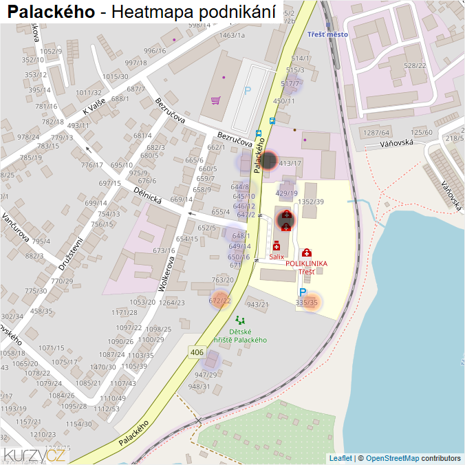 Mapa Palackého - Firmy v ulici.