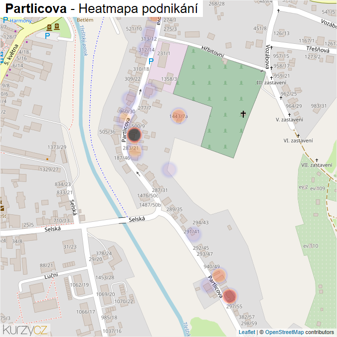 Mapa Partlicova - Firmy v ulici.