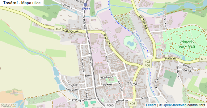 Tovární - mapa ulice