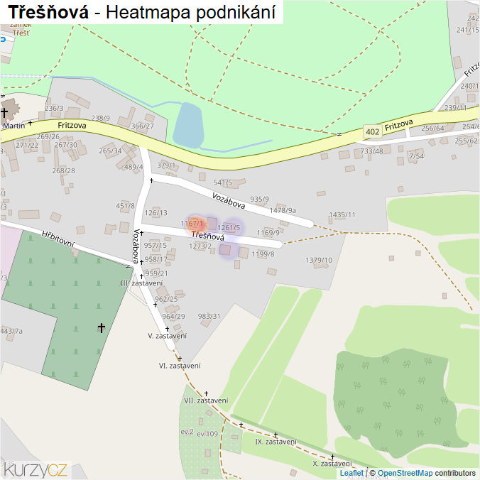 Mapa Třešňová - Firmy v ulici.