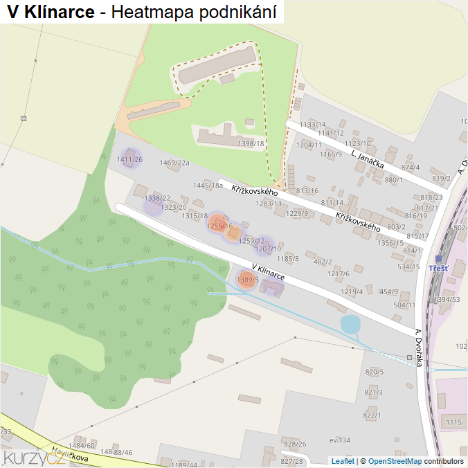 Mapa V Klínarce - Firmy v ulici.