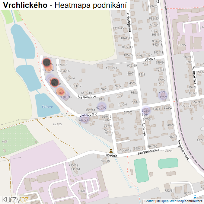 Mapa Vrchlického - Firmy v ulici.