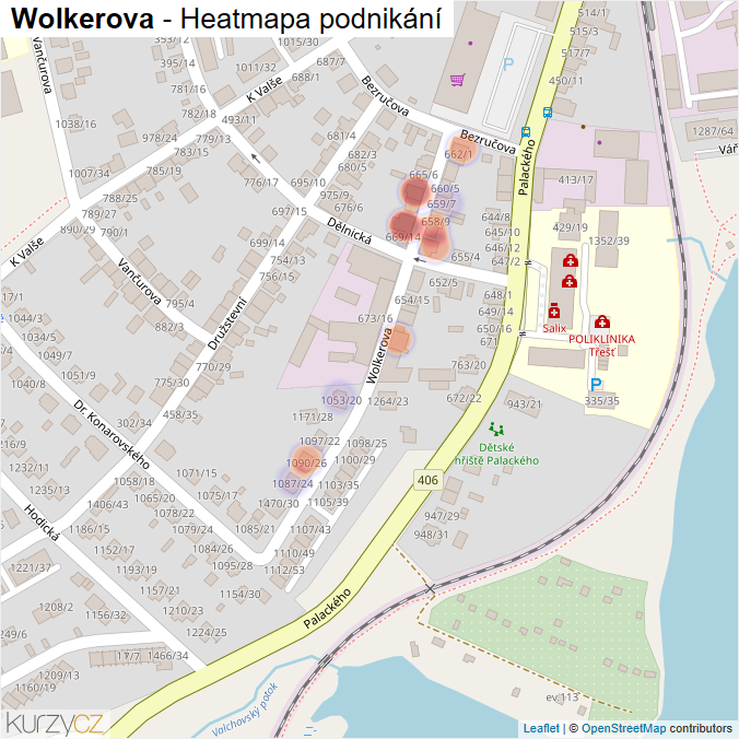 Mapa Wolkerova - Firmy v ulici.
