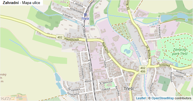 Zahradní - mapa ulice