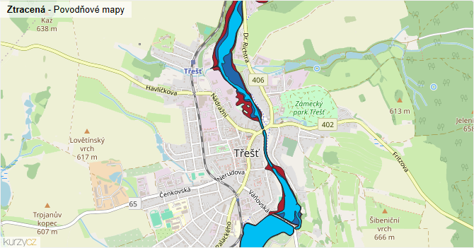 Ztracená - záplavové mapy stoleté vody