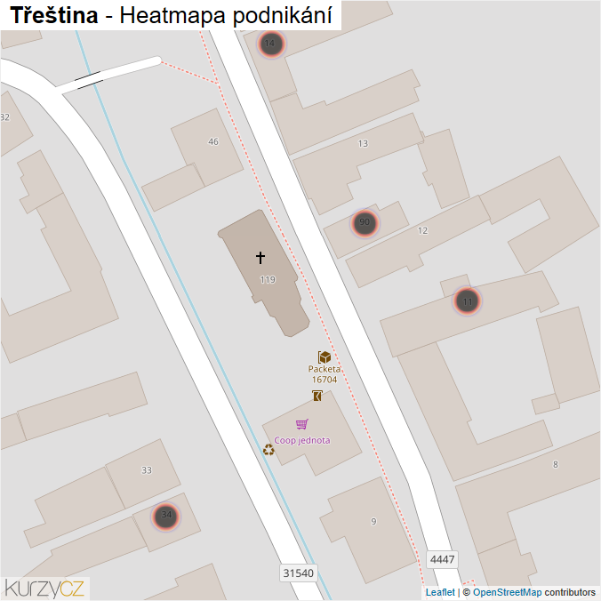 Mapa Třeština - Firmy v obci.