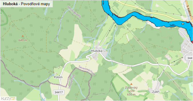 Hluboká - záplavové mapy stoleté vody