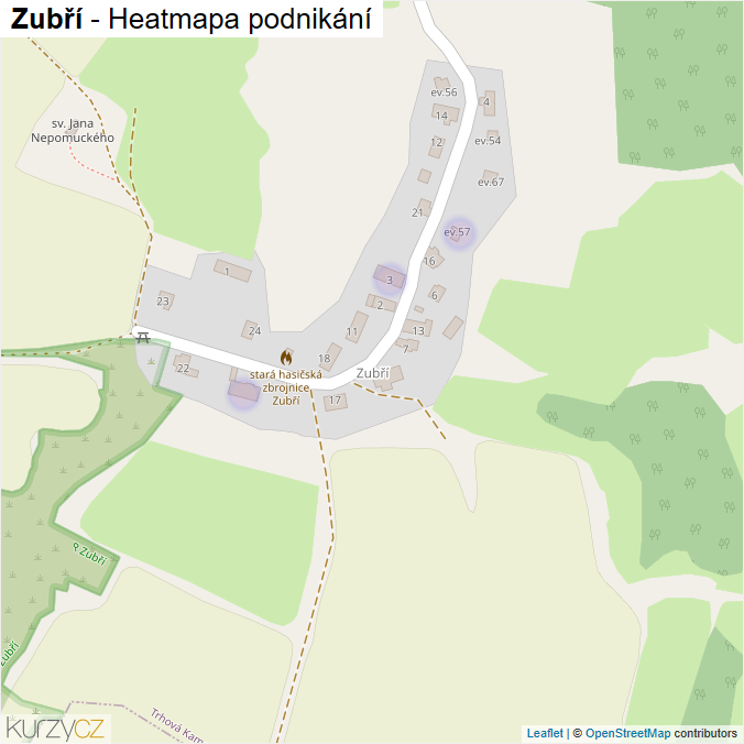 Mapa Zubří - Firmy v části obce.