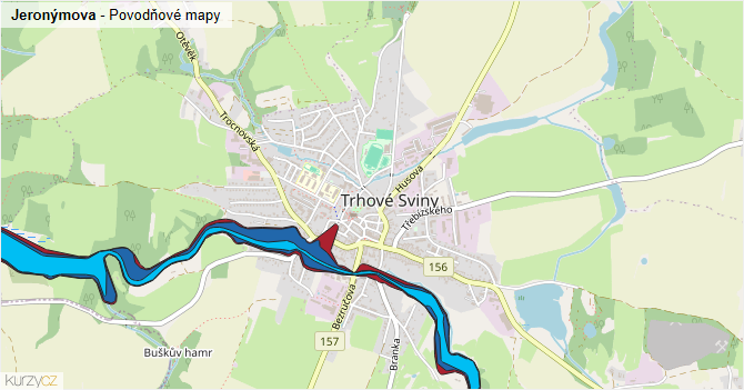 Jeronýmova - záplavové mapy stoleté vody