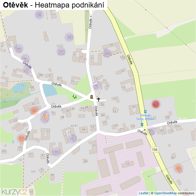 Mapa Otěvěk - Firmy v části obce.