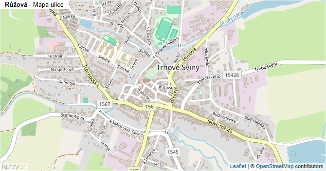 Růžová - mapa ulice