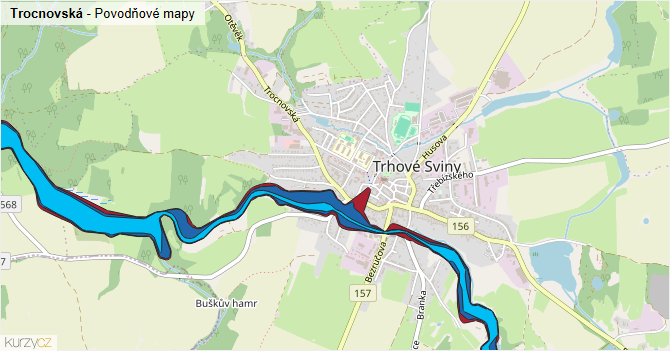 Trocnovská - záplavové mapy stoleté vody
