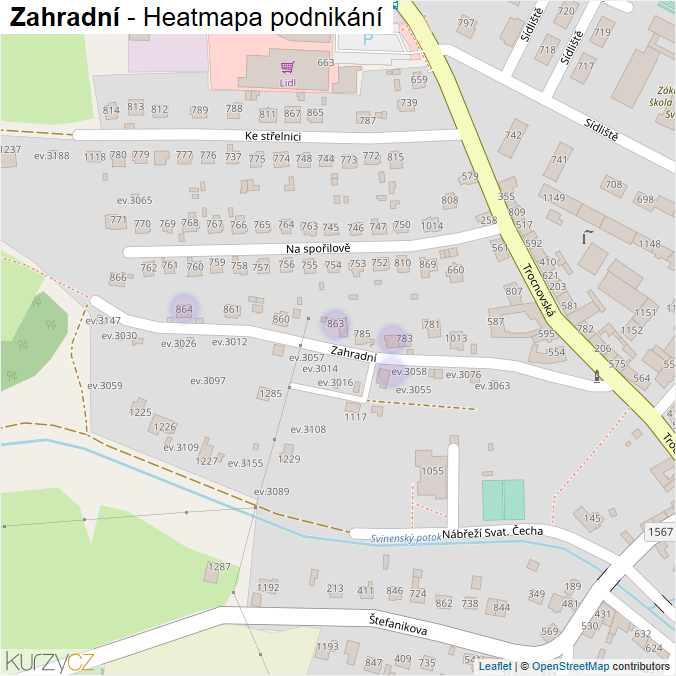 Mapa Zahradní - Firmy v ulici.