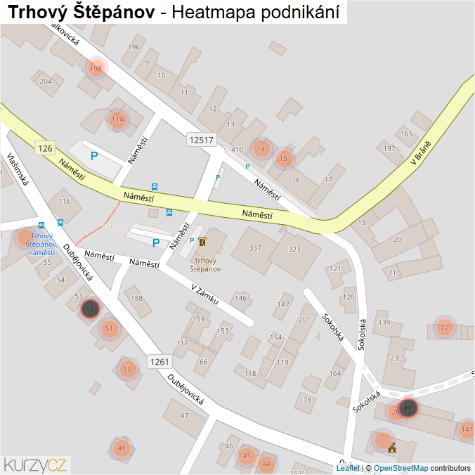 Mapa Trhový Štěpánov - Firmy v obci.