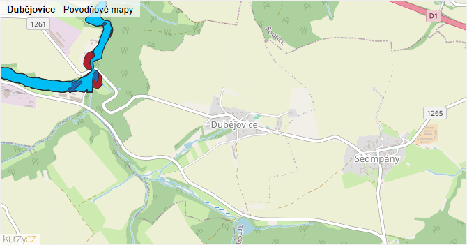 Dubějovice - záplavové mapy stoleté vody