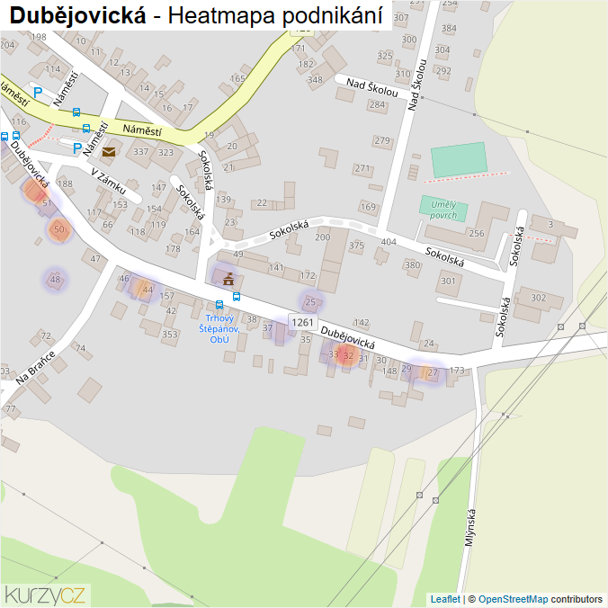 Mapa Dubějovická - Firmy v ulici.