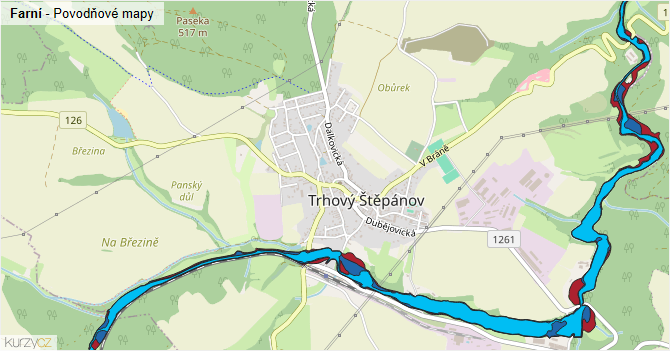 Farní - záplavové mapy stoleté vody