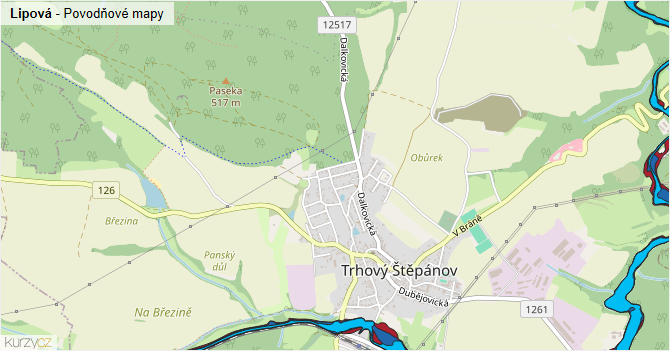 Lipová - záplavové mapy stoleté vody