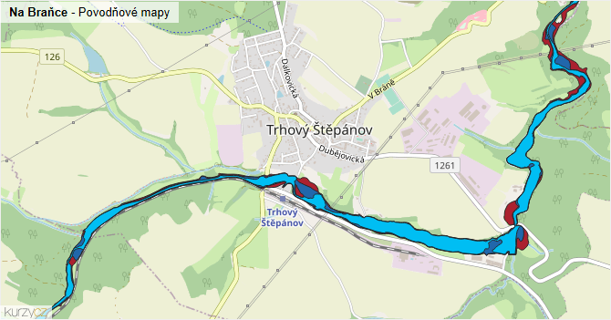 Na Braňce - záplavové mapy stoleté vody