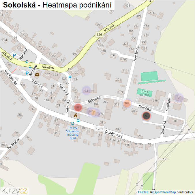 Mapa Sokolská - Firmy v ulici.