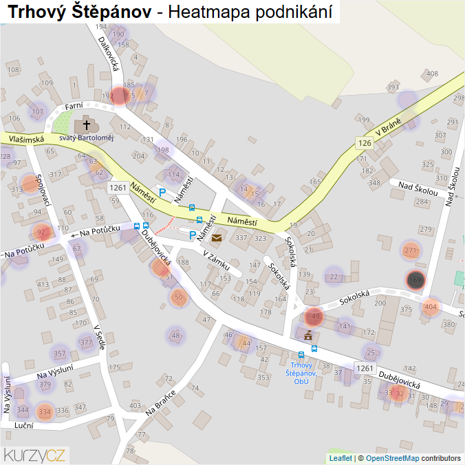 Mapa Trhový Štěpánov - Firmy v části obce.