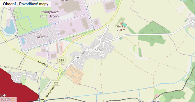Obecní - záplavové mapy stoleté vody