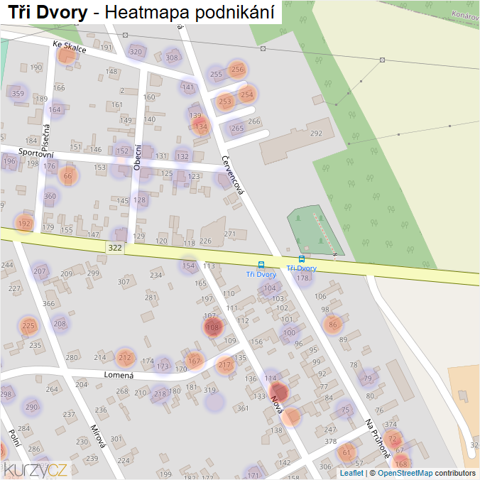 Mapa Tři Dvory - Firmy v části obce.