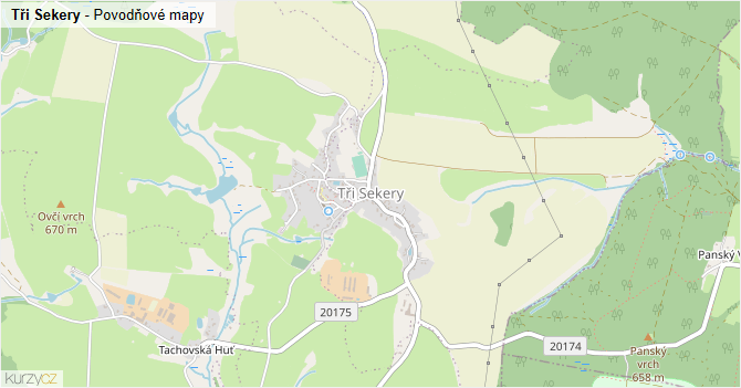 Tři Sekery - záplavové mapy stoleté vody