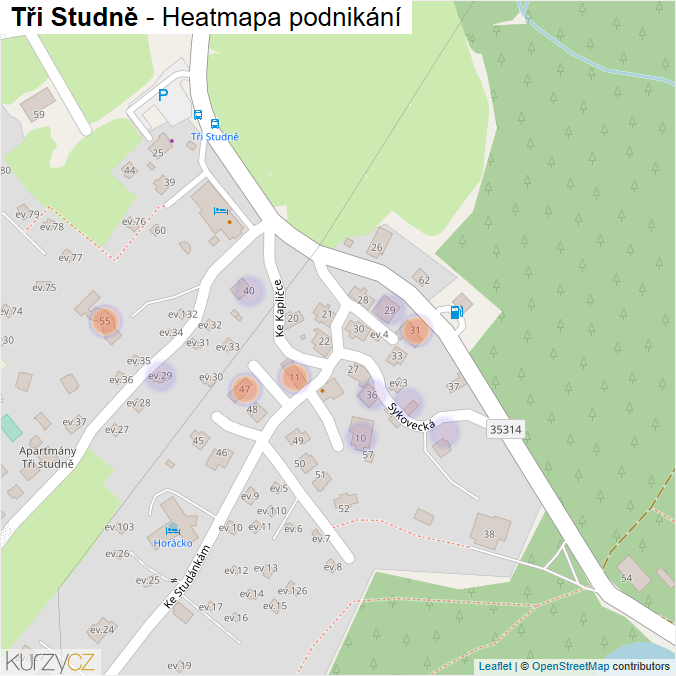 Mapa Tři Studně - Firmy v části obce.