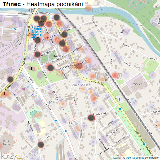 Mapa Třinec - Firmy v obci.