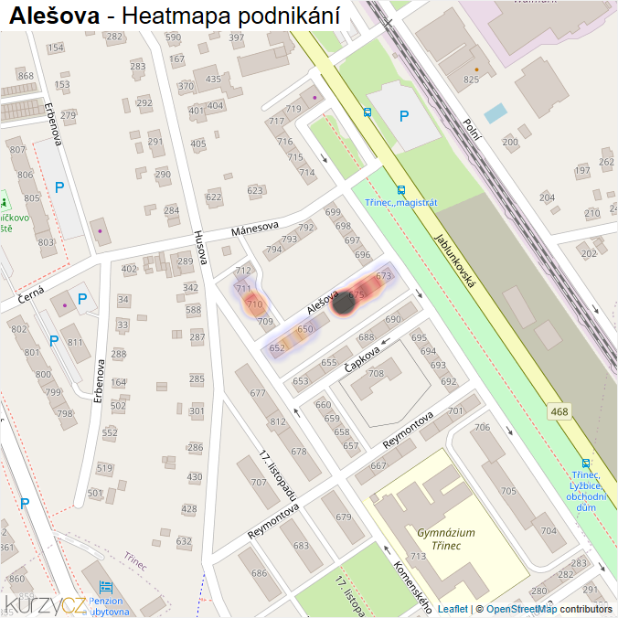 Mapa Alešova - Firmy v ulici.