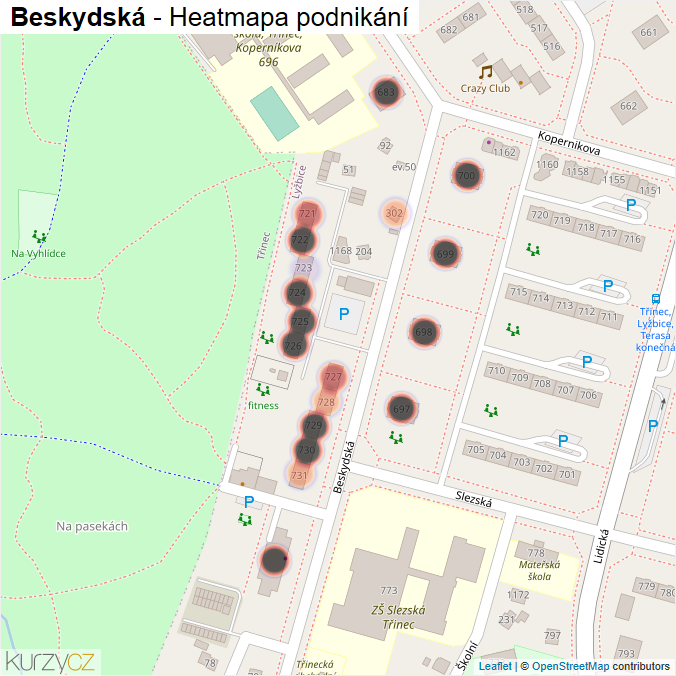 Mapa Beskydská - Firmy v ulici.
