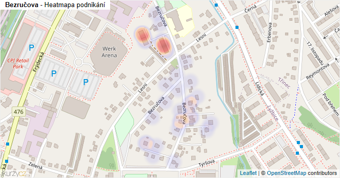 Bezručova - mapa podnikání