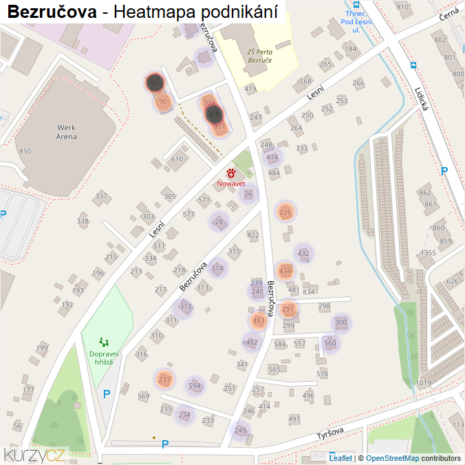 Mapa Bezručova - Firmy v ulici.