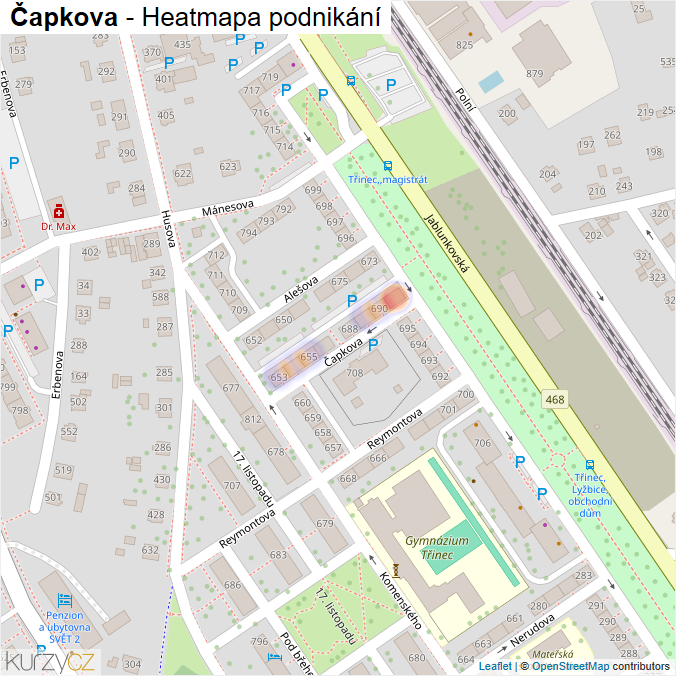 Mapa Čapkova - Firmy v ulici.