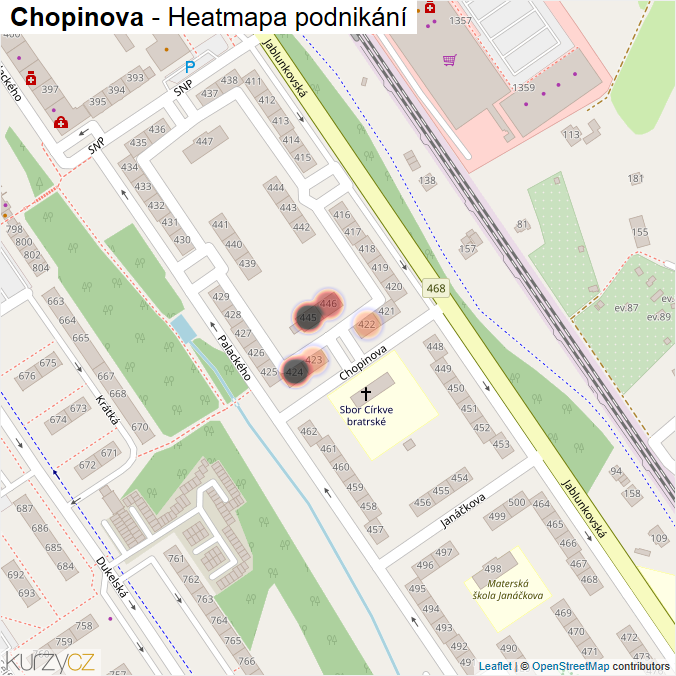 Mapa Chopinova - Firmy v ulici.