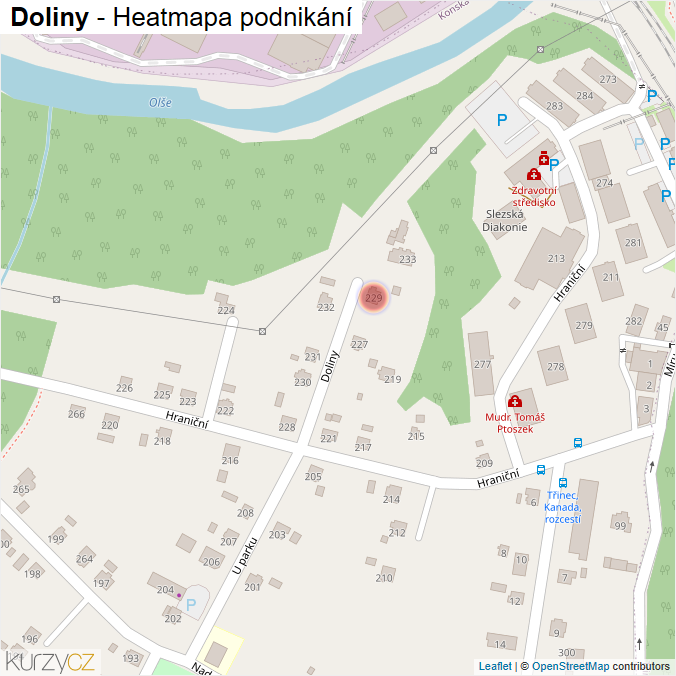 Mapa Doliny - Firmy v ulici.