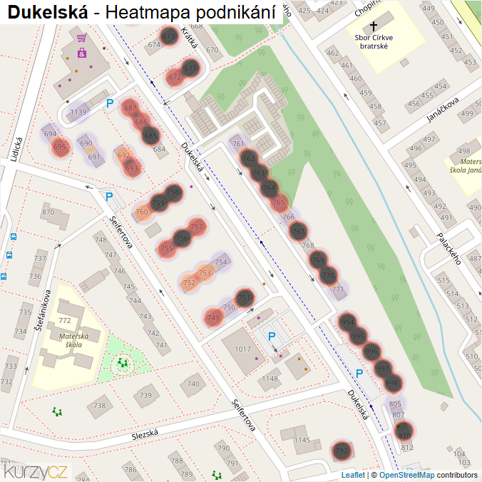Mapa Dukelská - Firmy v ulici.