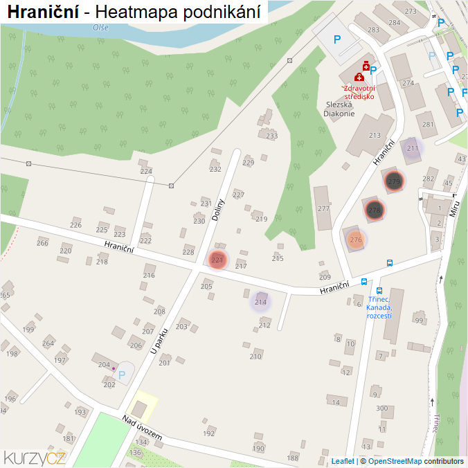 Mapa Hraniční - Firmy v ulici.