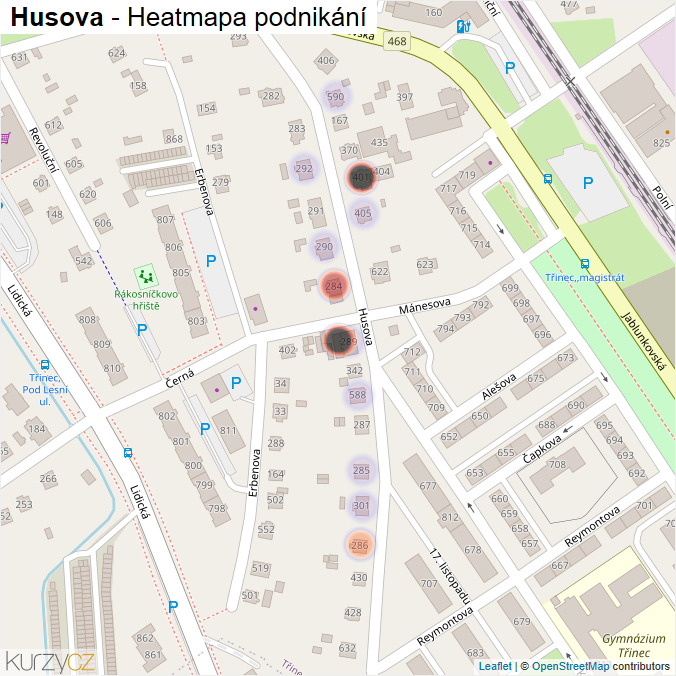 Mapa Husova - Firmy v ulici.