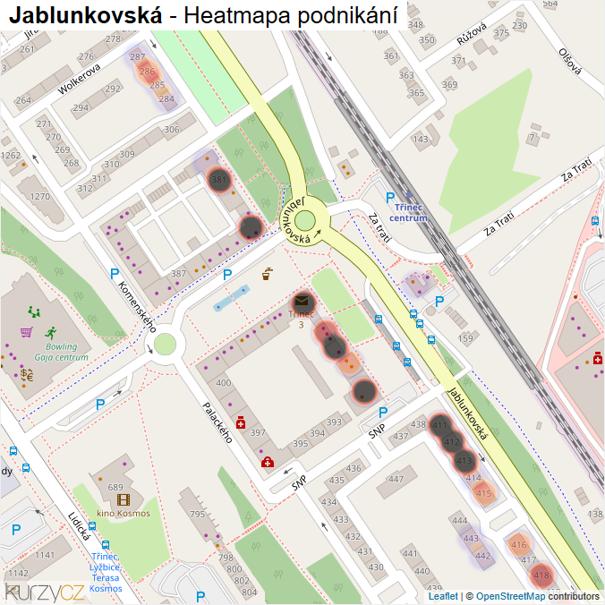 Mapa Jablunkovská - Firmy v ulici.