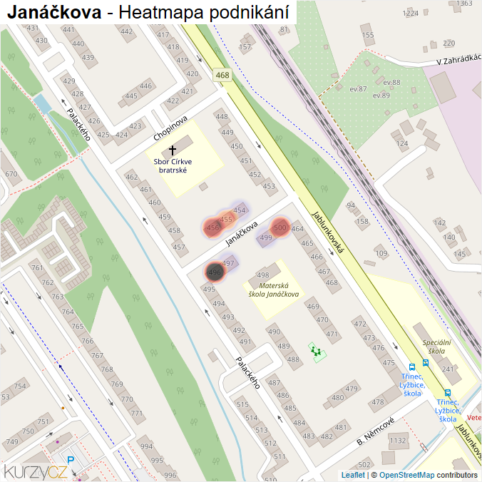 Mapa Janáčkova - Firmy v ulici.