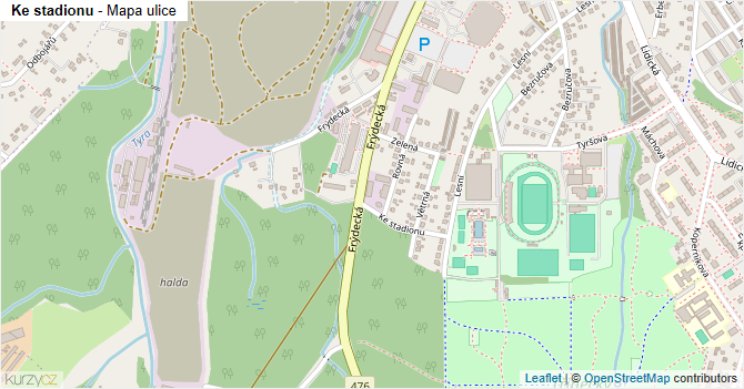 Ke stadionu - mapa ulice