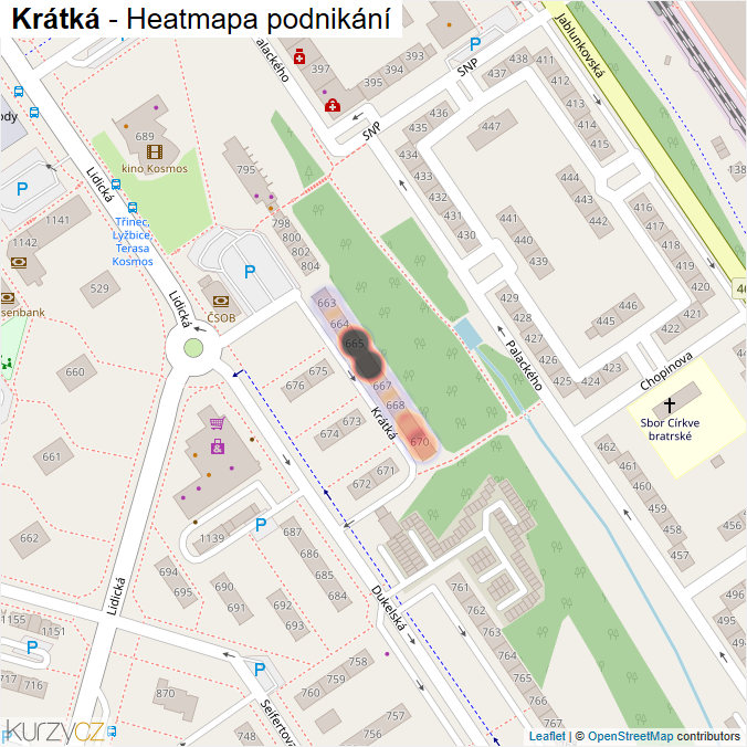 Mapa Krátká - Firmy v ulici.