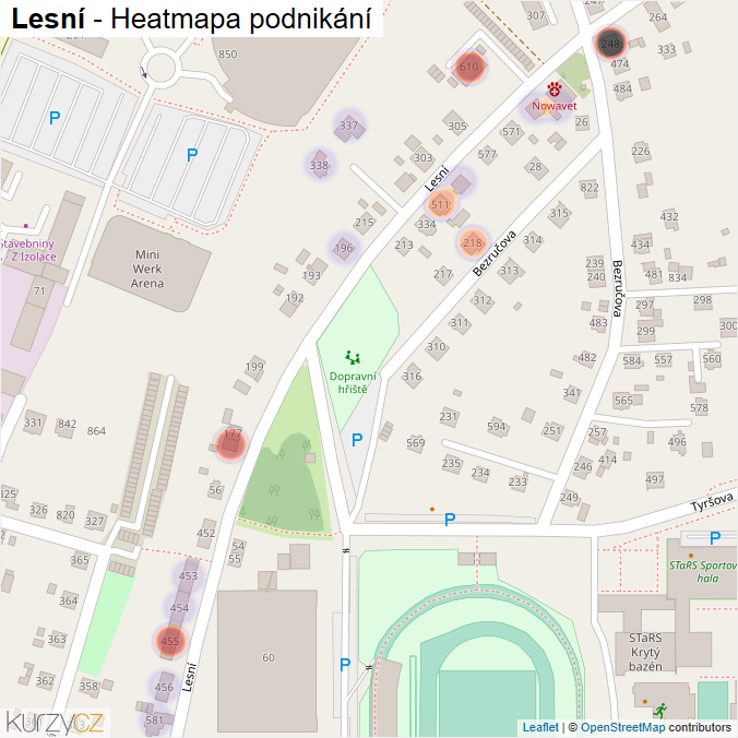 Mapa Lesní - Firmy v ulici.