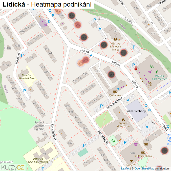 Mapa Lidická - Firmy v ulici.