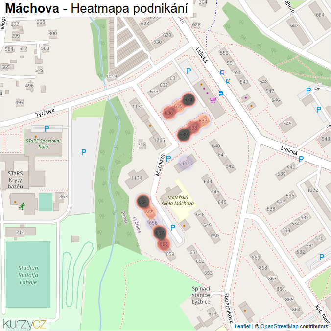 Mapa Máchova - Firmy v ulici.